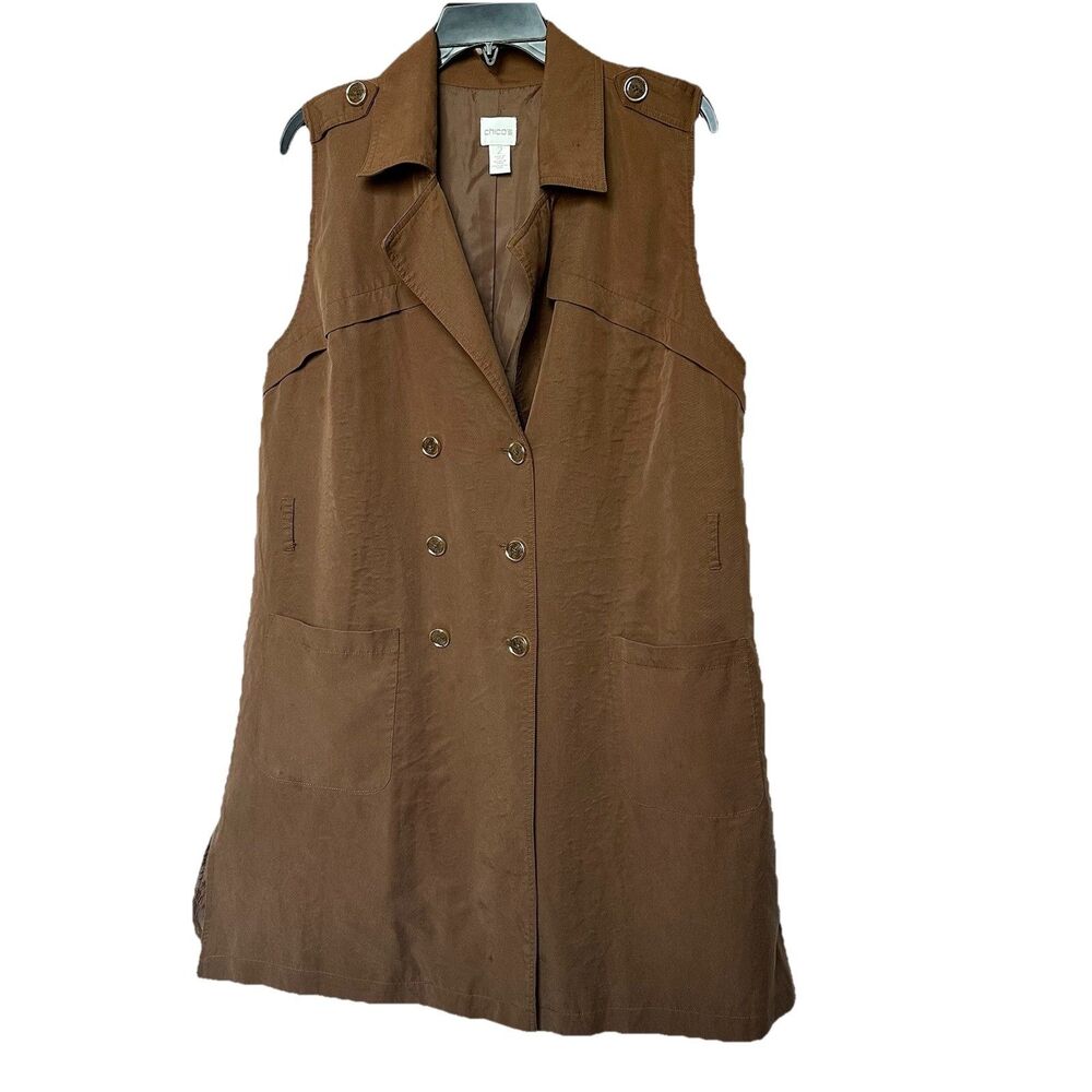 Chicos Tunic Dress 2 Lg Sleeveless Brown Mod Hipster Neutral Preppy Safari Retro